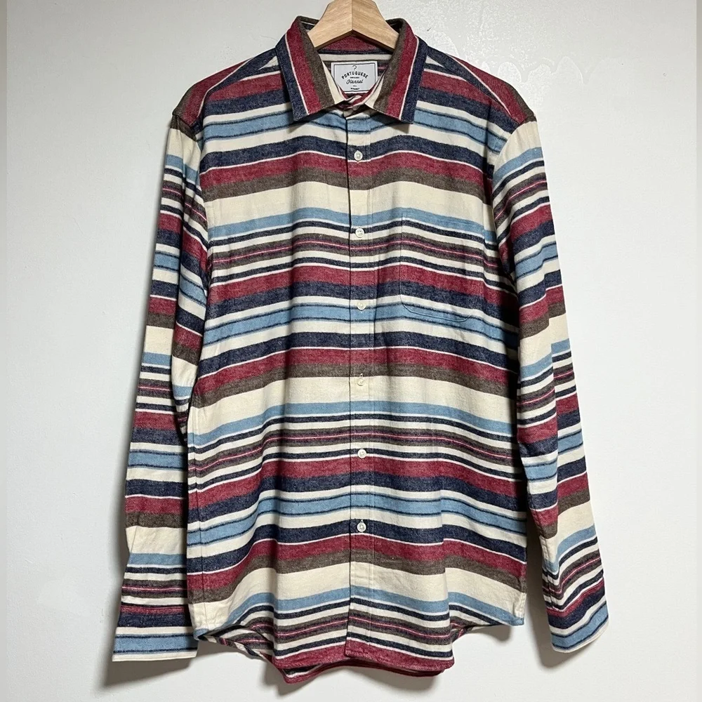 Portuguese Flannel Multicolor Striped Shirt – Size L - Picture 2 of 11